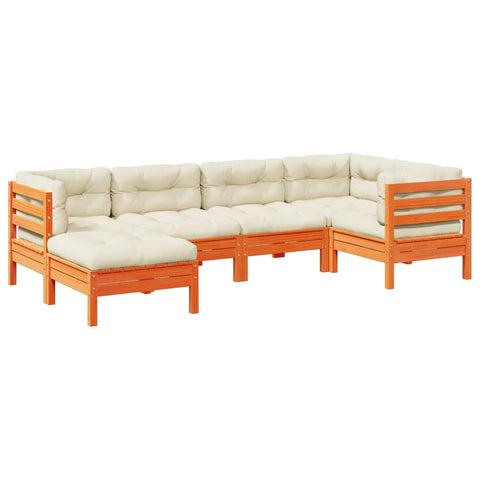 6 Piece Garden Sofa Set with Cushions Wax - Brown