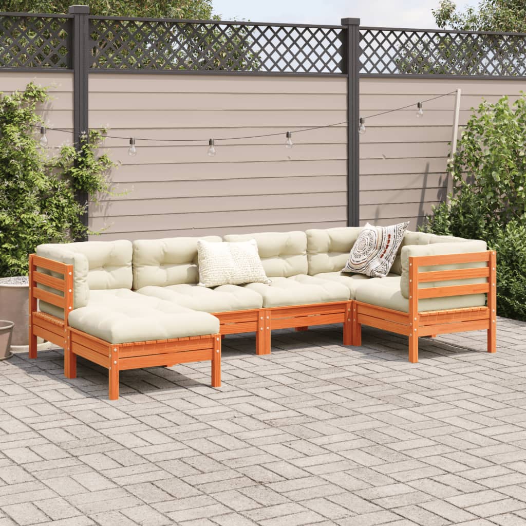 6 Piece Garden Sofa Set with Cushions Wax - Brown