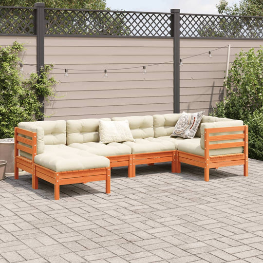 6 Piece Garden Sofa Set with Cushions Wax - Brown