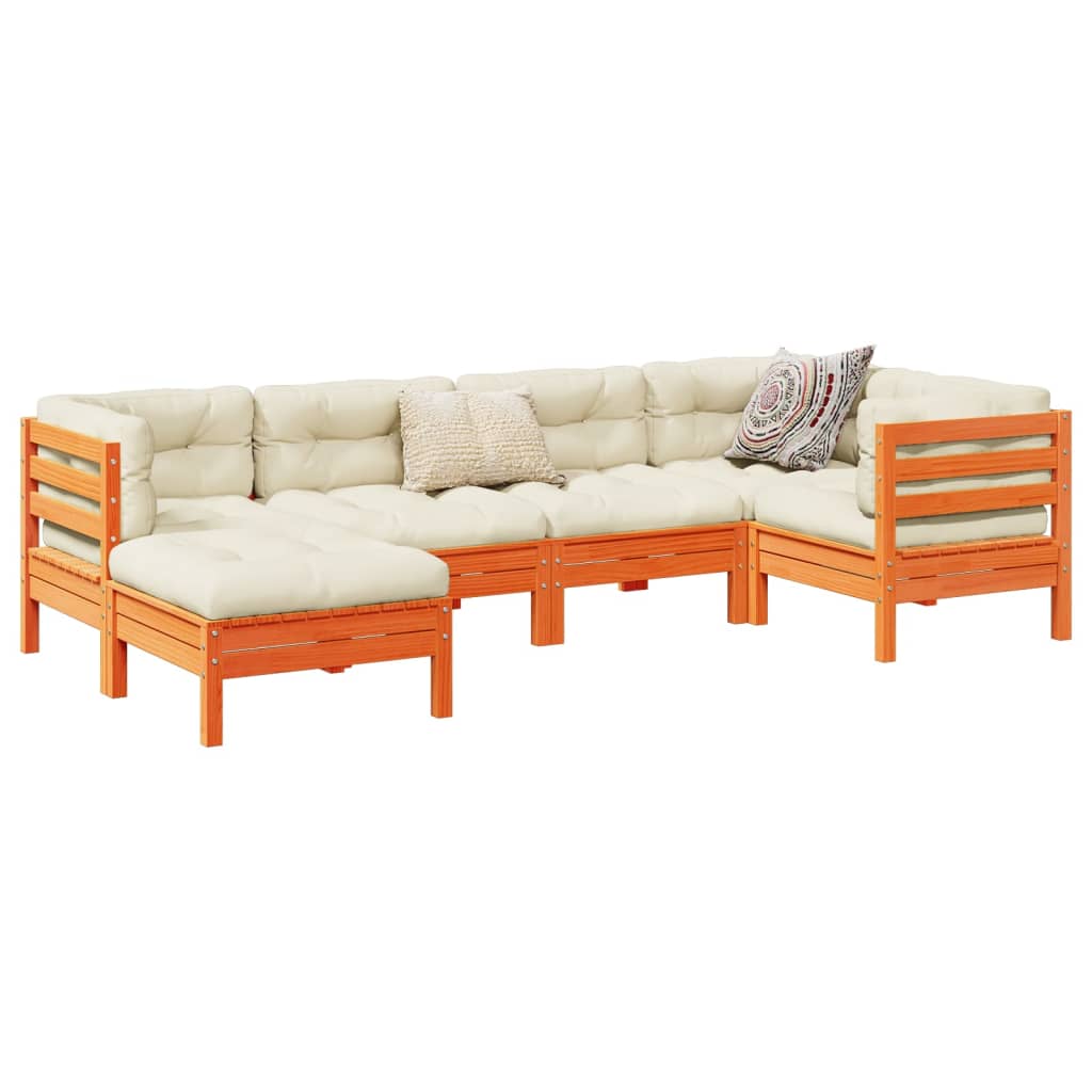 6 Piece Garden Sofa Set with Cushions Wax - Brown