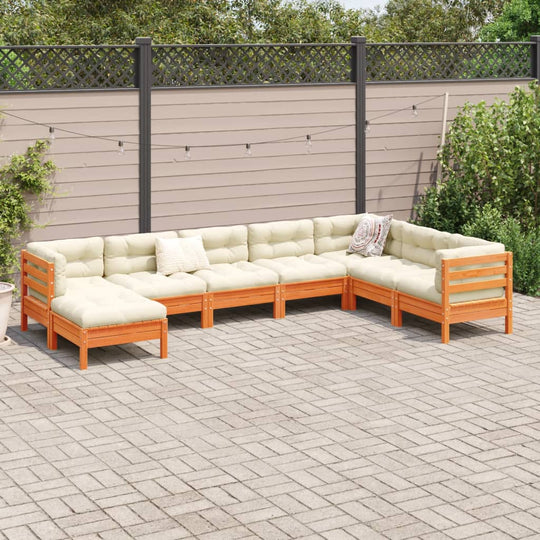 8 Piece Garden Sofa Set with Cushions Wax Brown Solid Wood