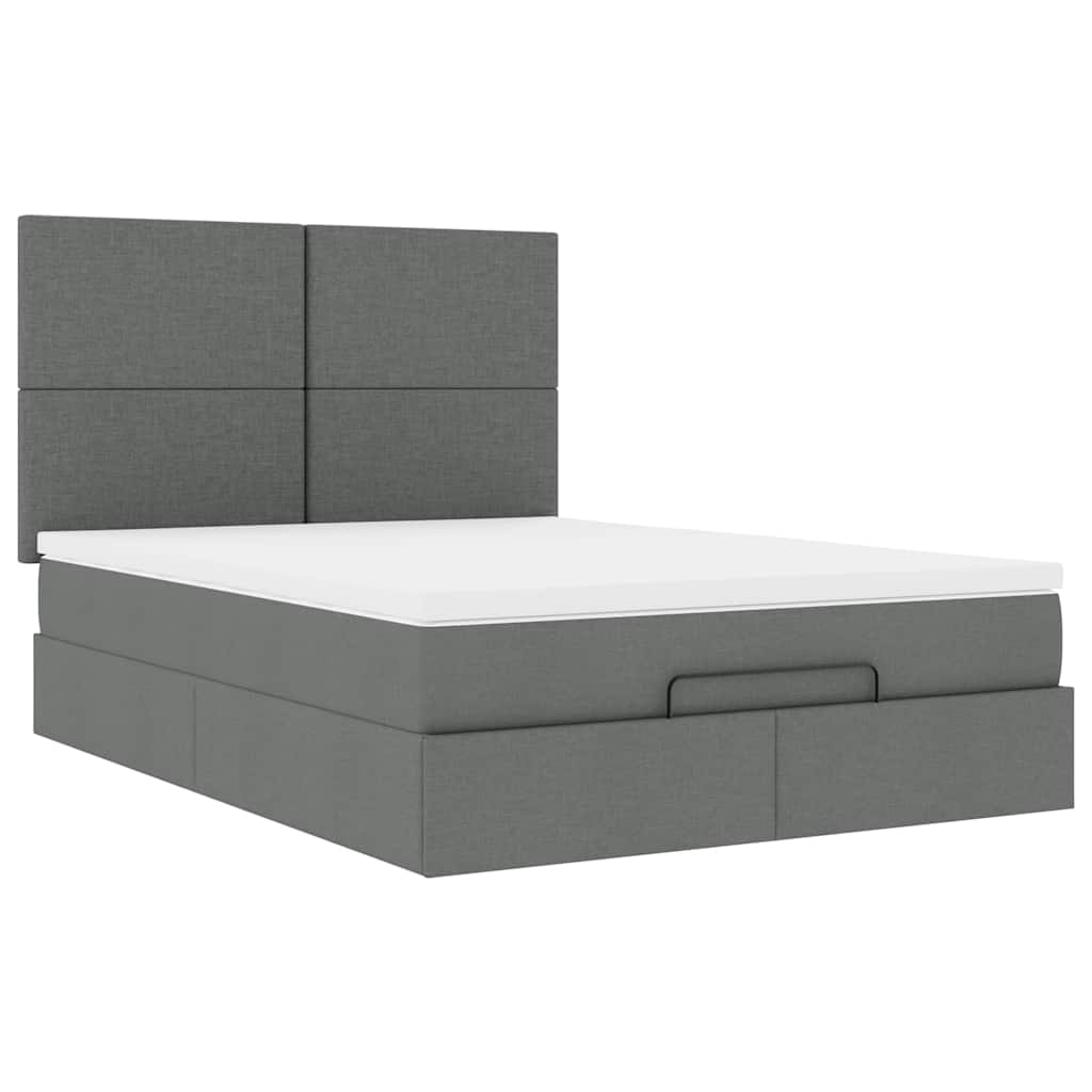 Ottoman Bed with Mattress & LEDs Dark Grey Queen- - Fabric