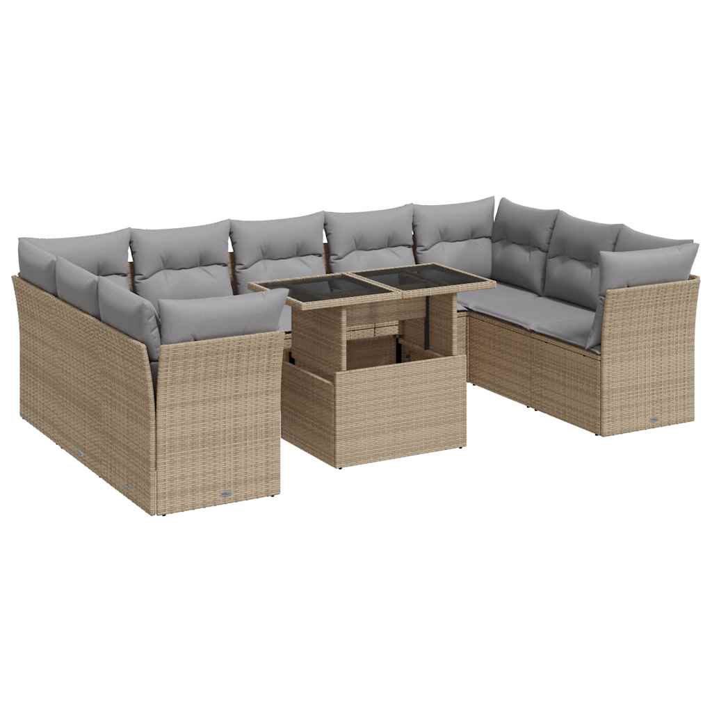 Garden Sofa Set with Cushions Modular Sofa 10 Piece Grey Poly Rattan