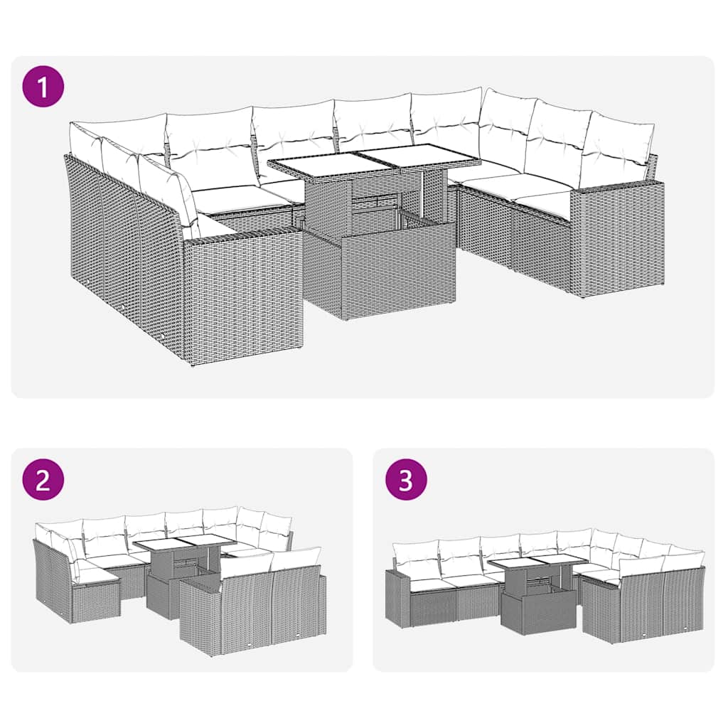 10 Piece Garden Sofa Set with Cushions Grey Poly Rattan - Outdoor Luxury