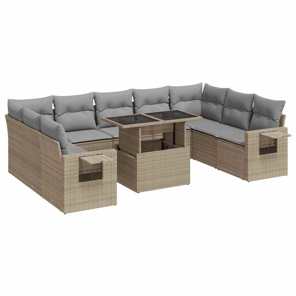 Garden Sofa Set with Cushions Modular Sofa 10 Piece Grey Poly Rattan