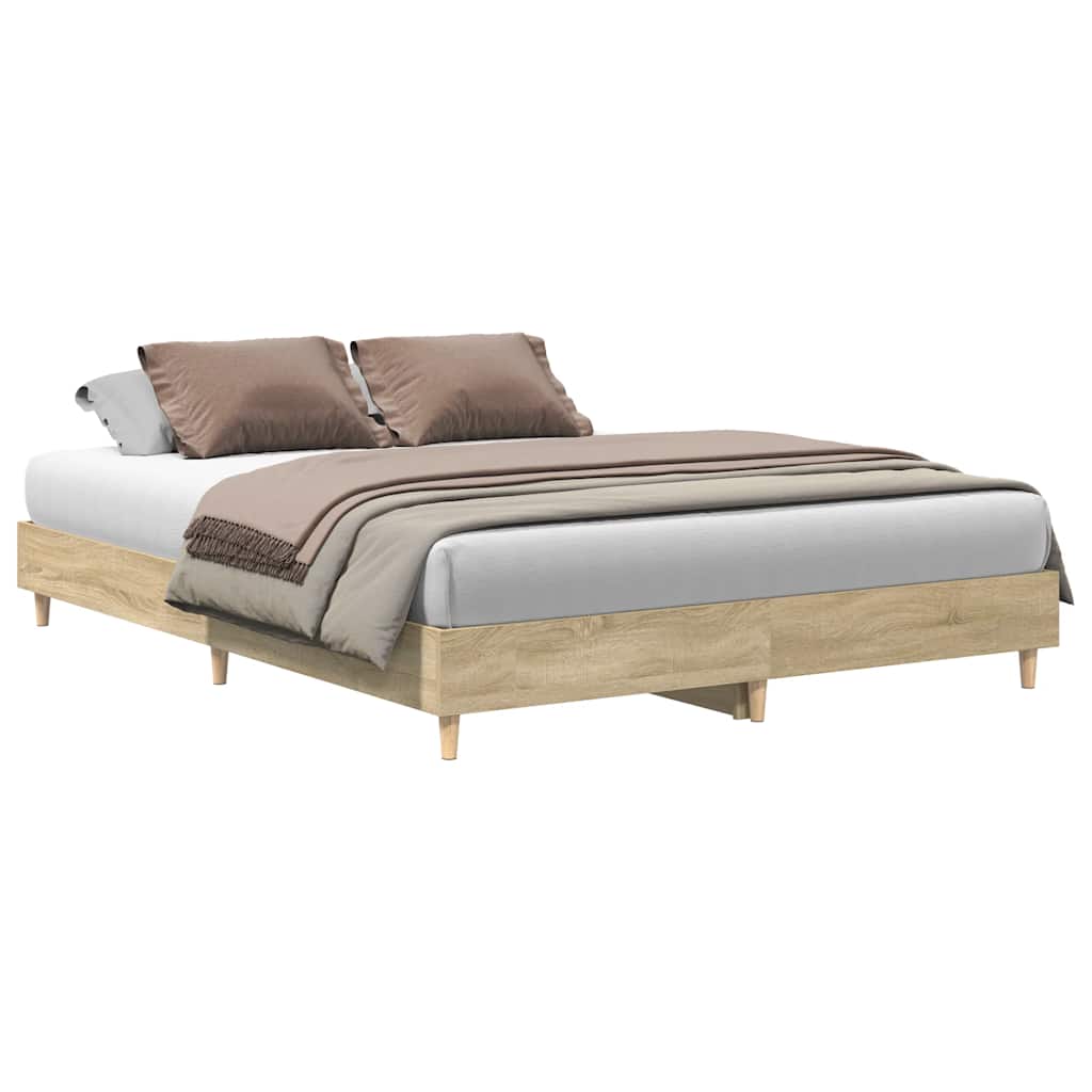 Queen Bed Frame Sonoma Oak Slatted Base | Simpledeals