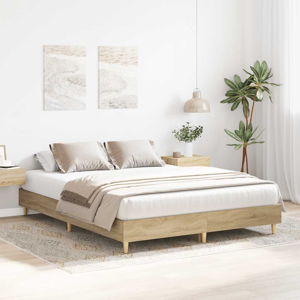Queen Bed Frame Sonoma Oak Slatted Base | Simpledeals