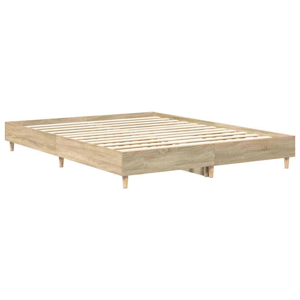 Queen Bed Frame Sonoma Oak Slatted Base | Simpledeals