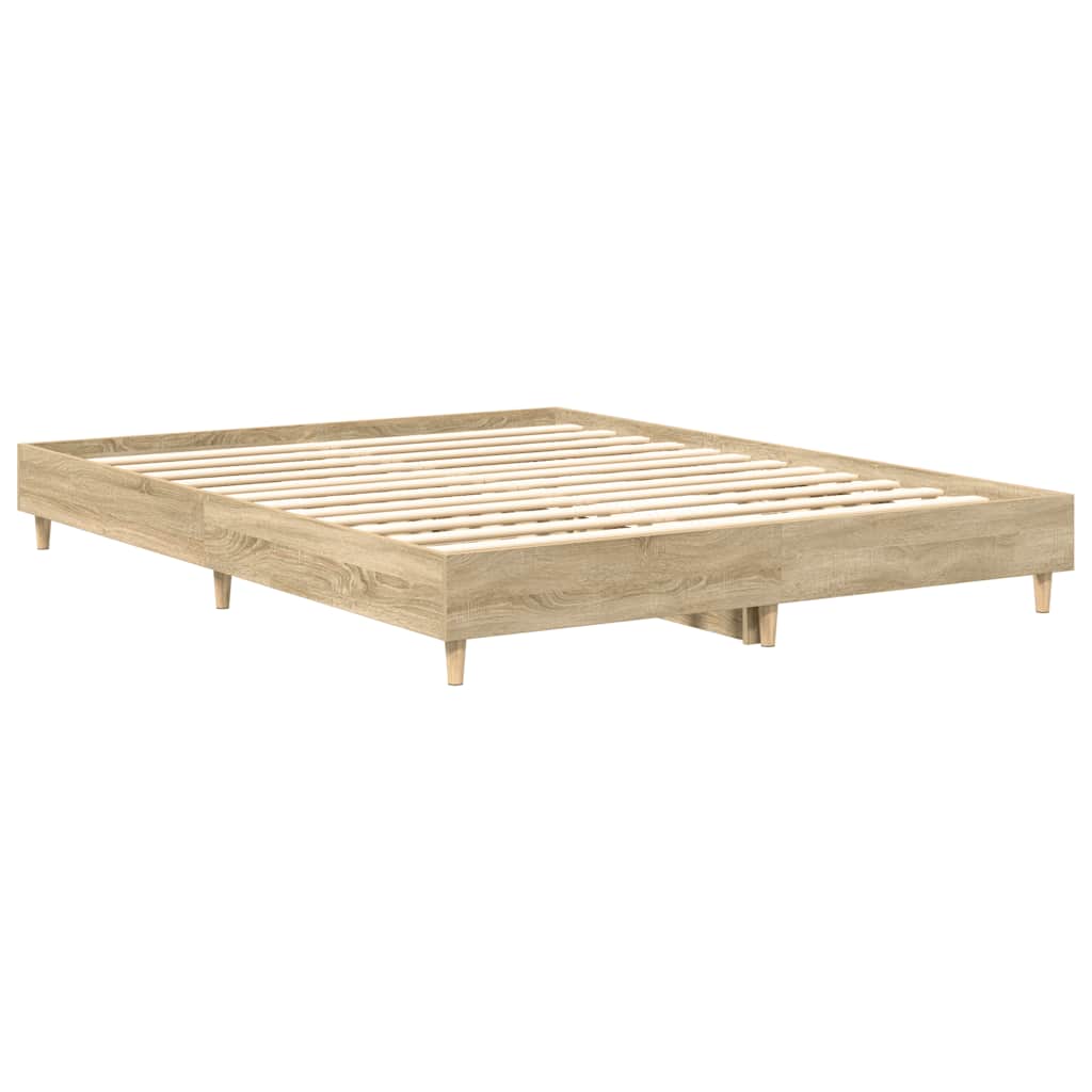Queen Bed Frame Sonoma Oak Slatted Base | Simpledeals
