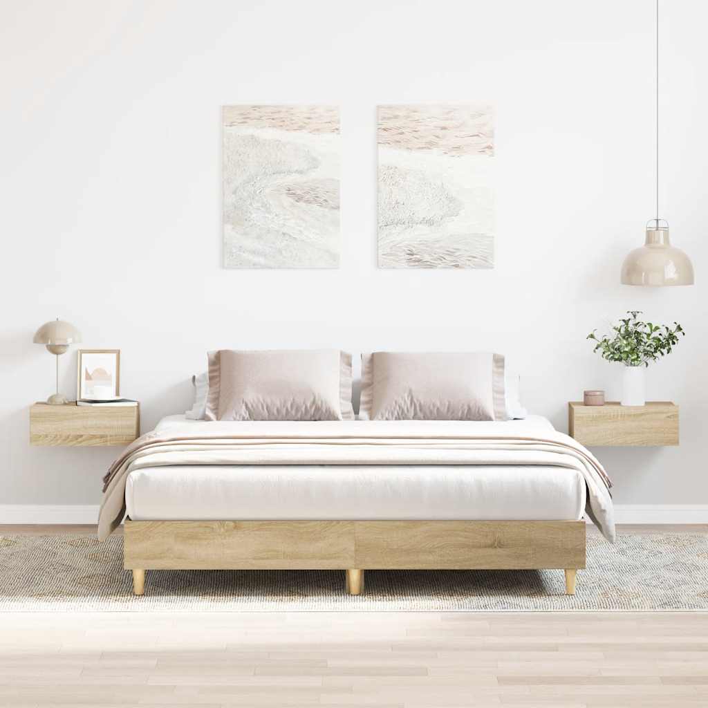 Queen Bed Frame Sonoma Oak Slatted Base | Simpledeals