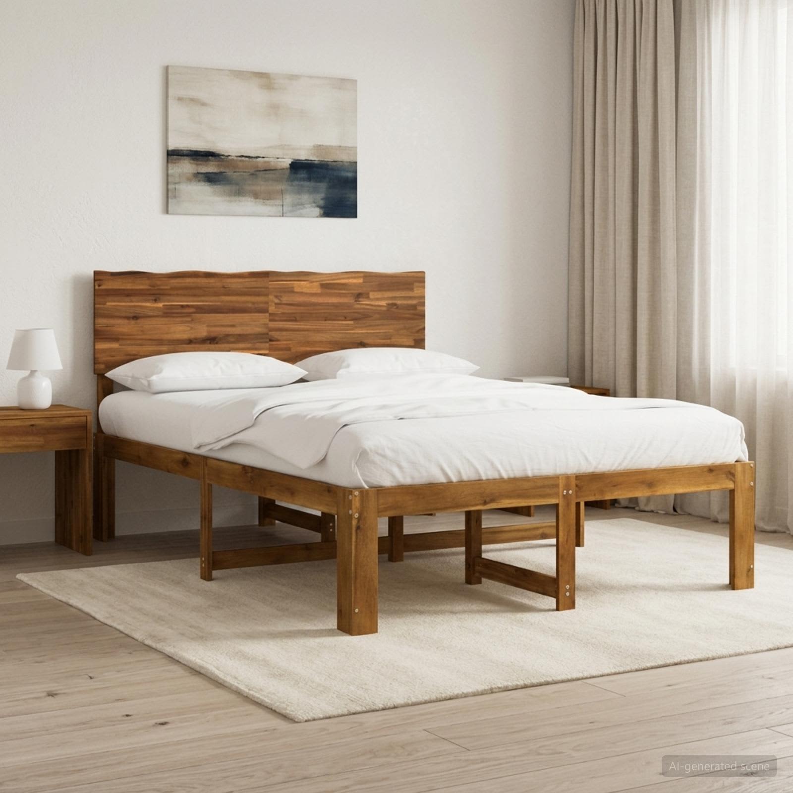 Double Bed Frame Natural Timber 135x190cm