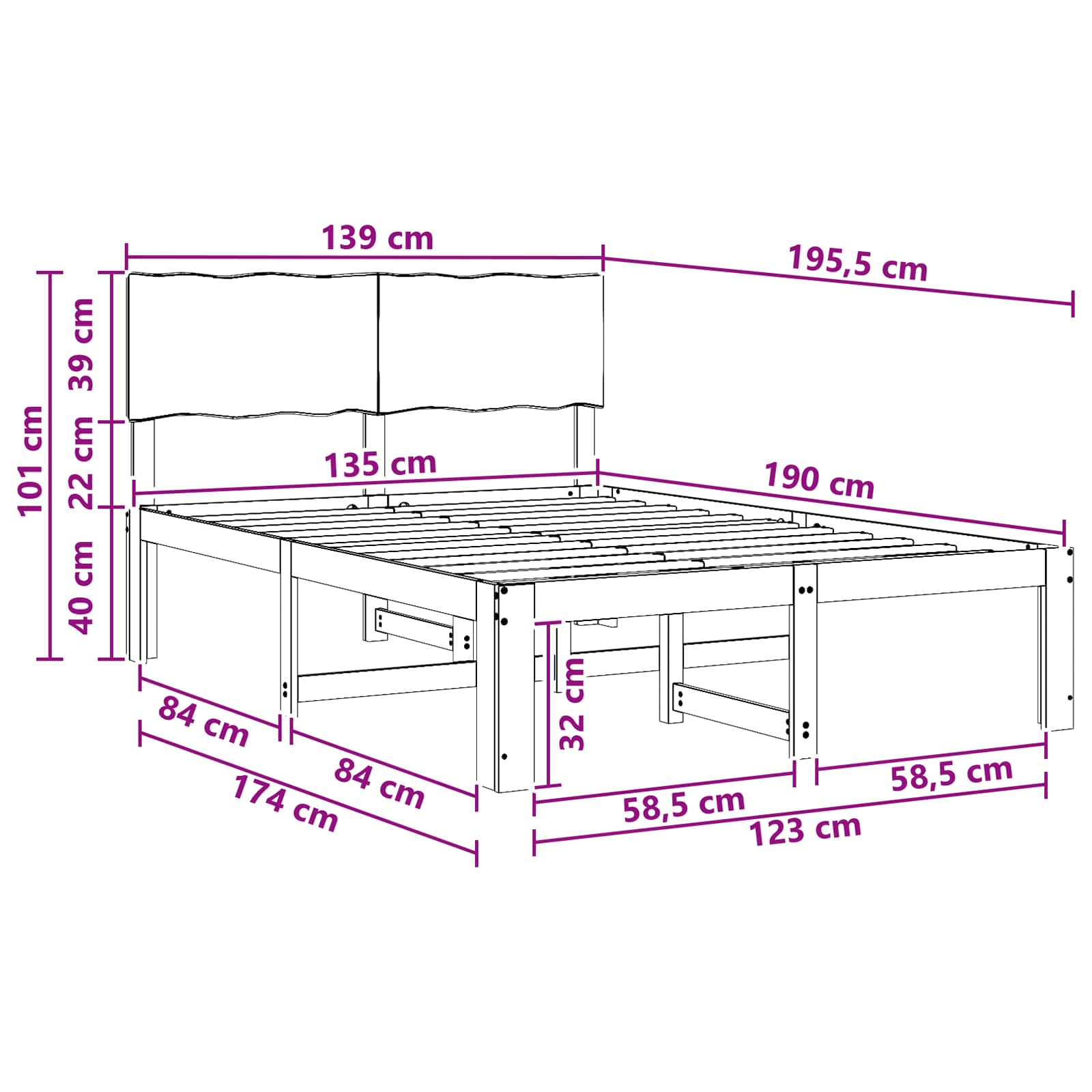 Double Bed Frame Natural Timber 135x190cm