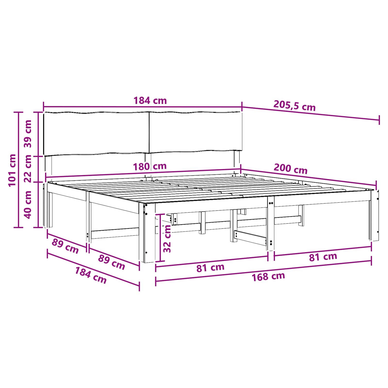 Timber Double Bed Frame Natural 180x200cm