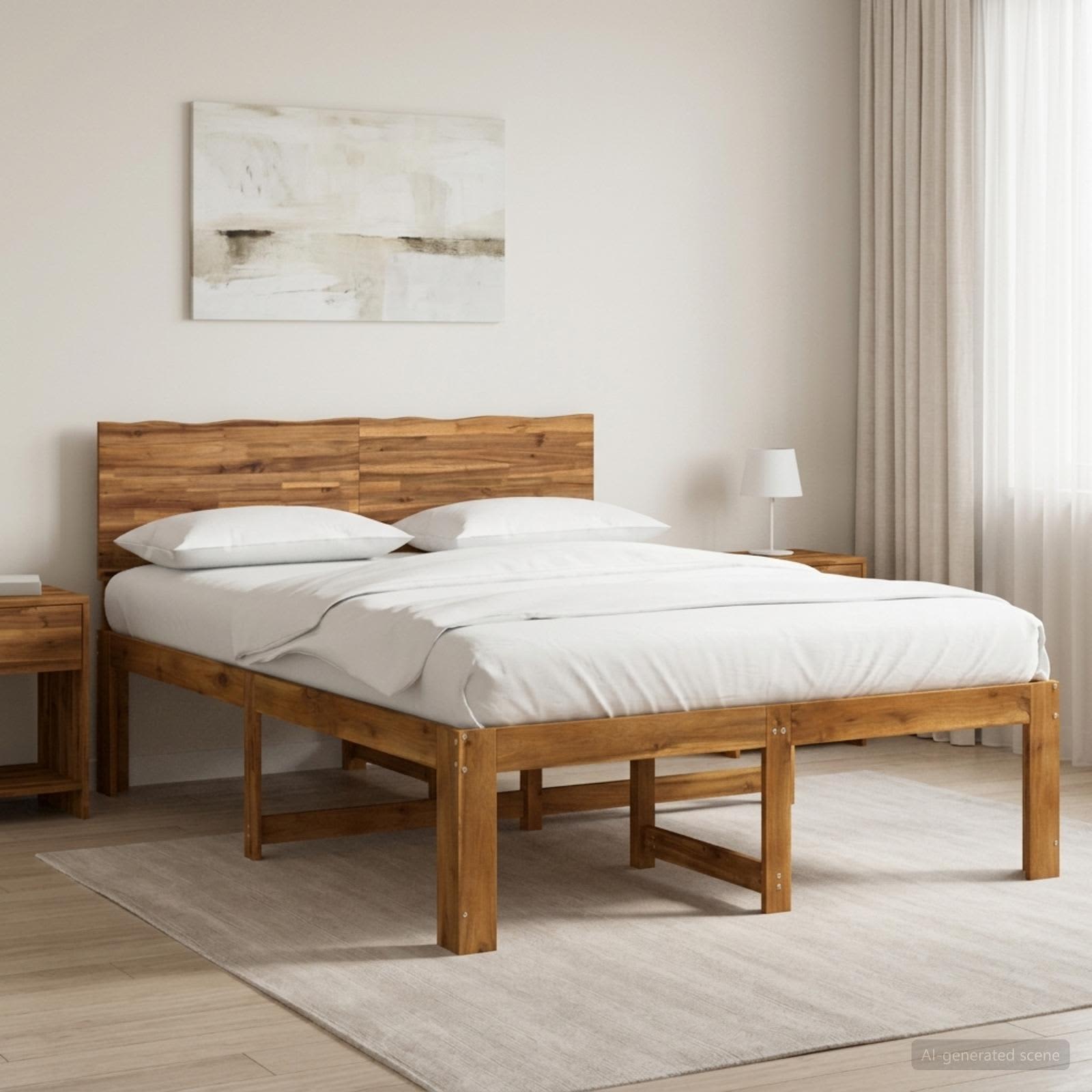 Double Bed Frame Natural Timber 150x200cm