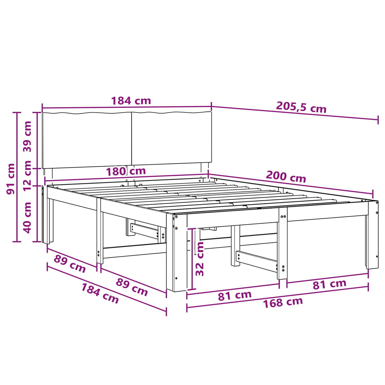 Double Bed Frame Natural Timber 180x200cm