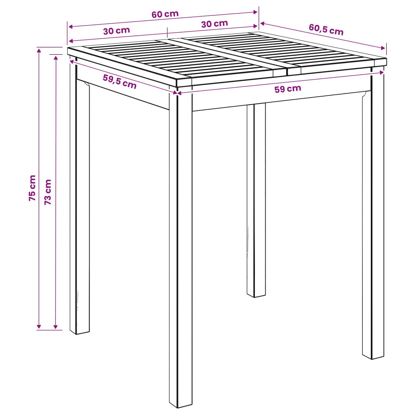 Garden Table Natural Wood 60x60.5x75cm
