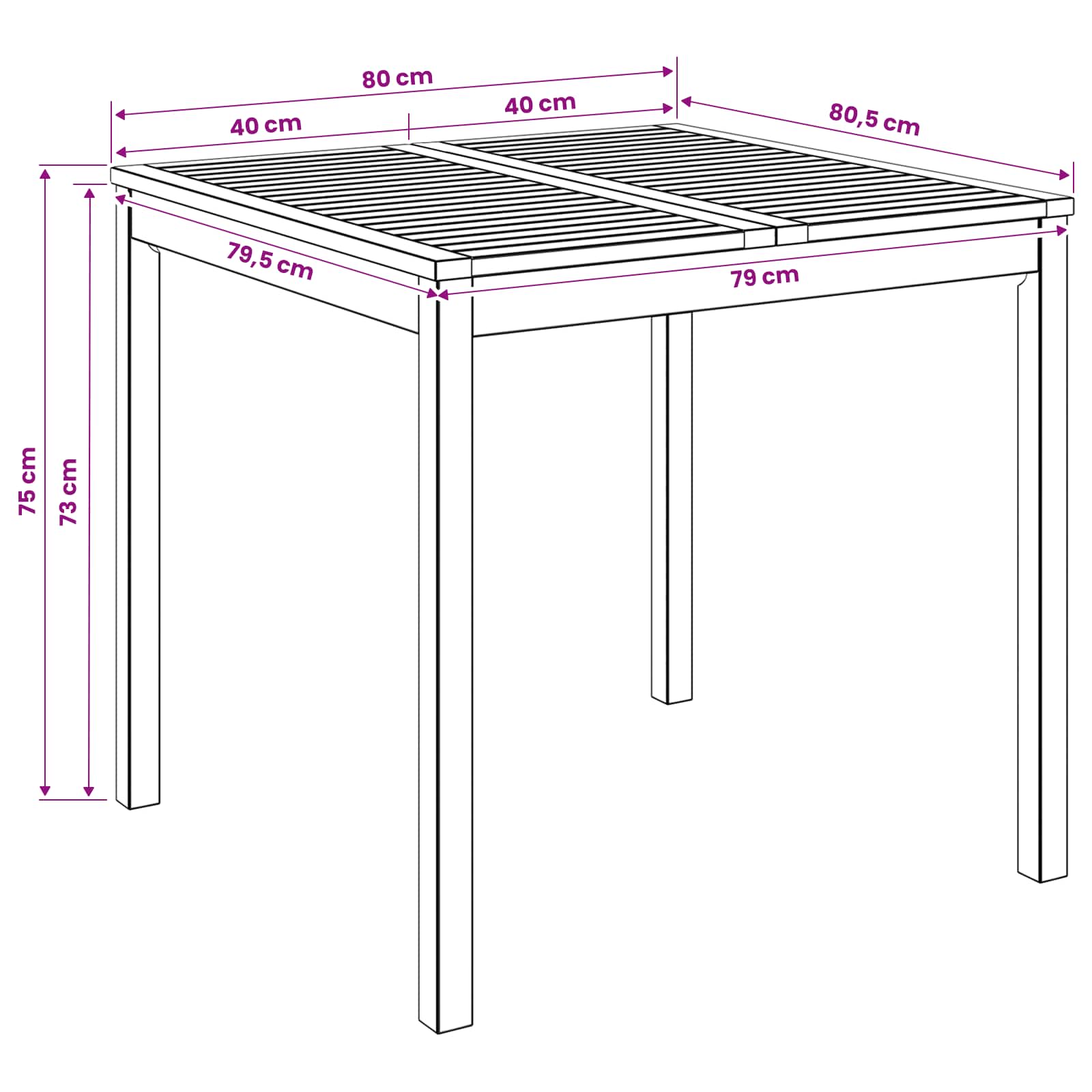 Outdoor Table Natural Acacia 80x80.5x75cm