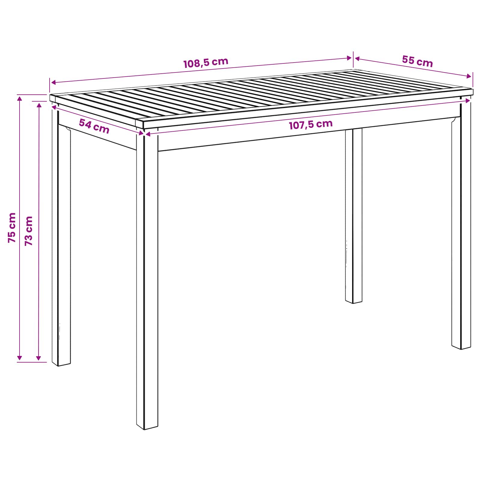 Outdoor Table Natural Wood 108.5x55x75cm