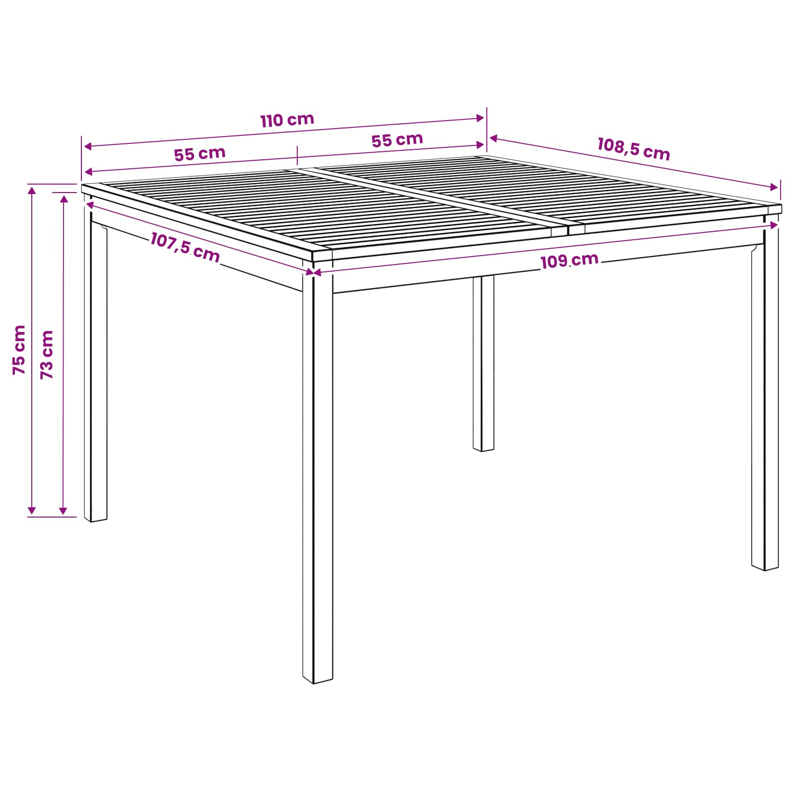 Outdoor Table Natural Wood 110x108.5x75cm
