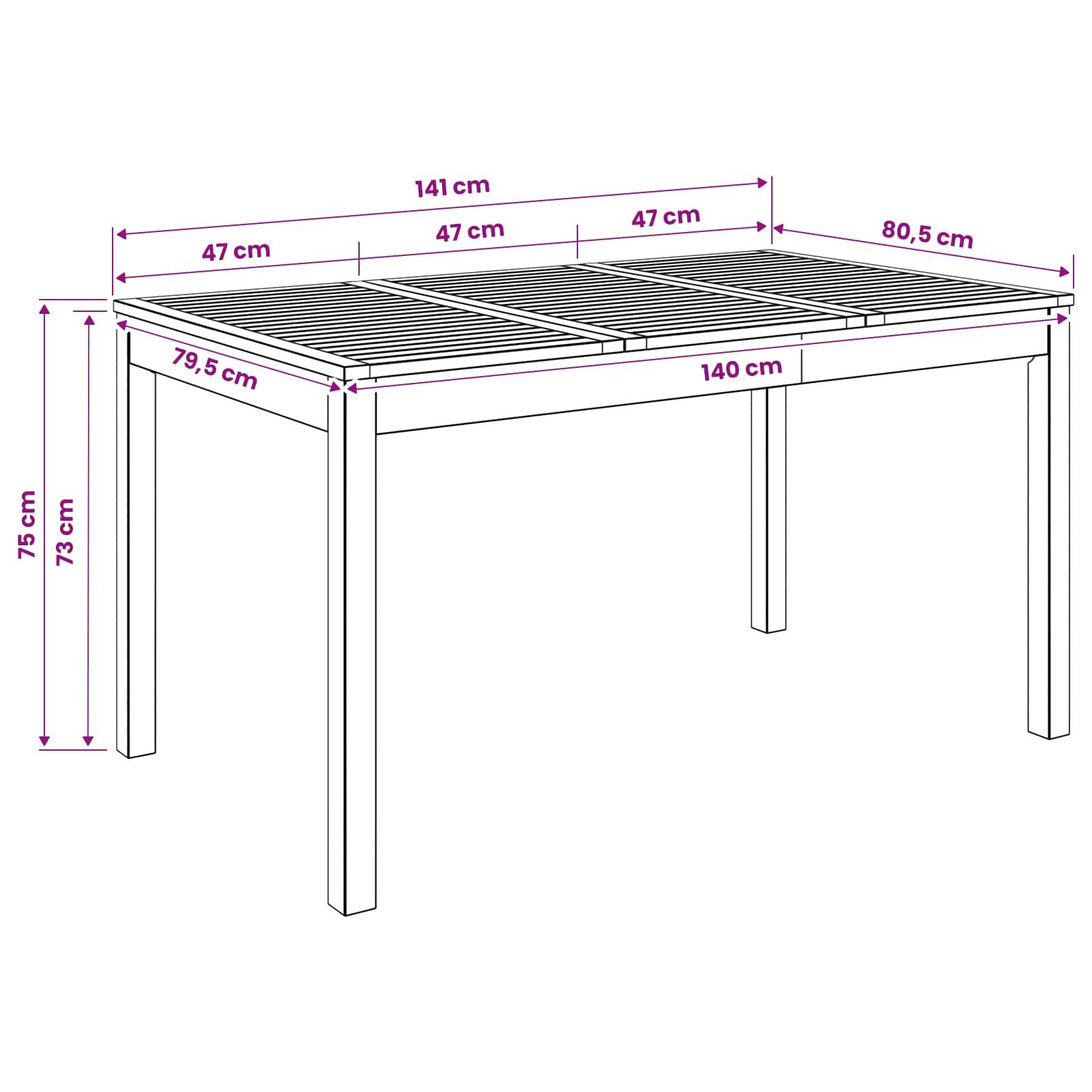 Outdoor Table Natural Wood 141x80.5x75cm
