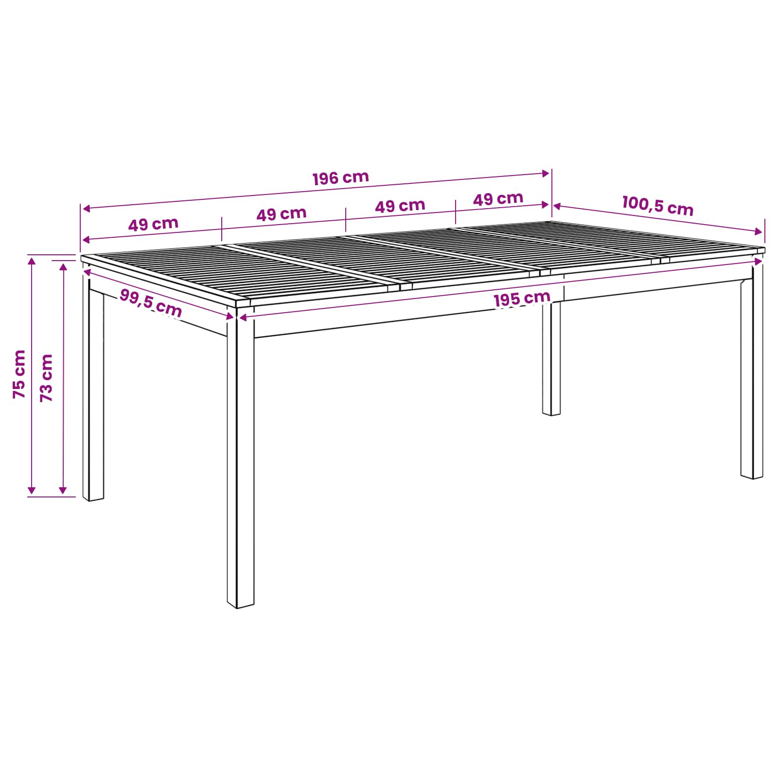 Outdoor Table Natural Wood 196x100.5x75cm