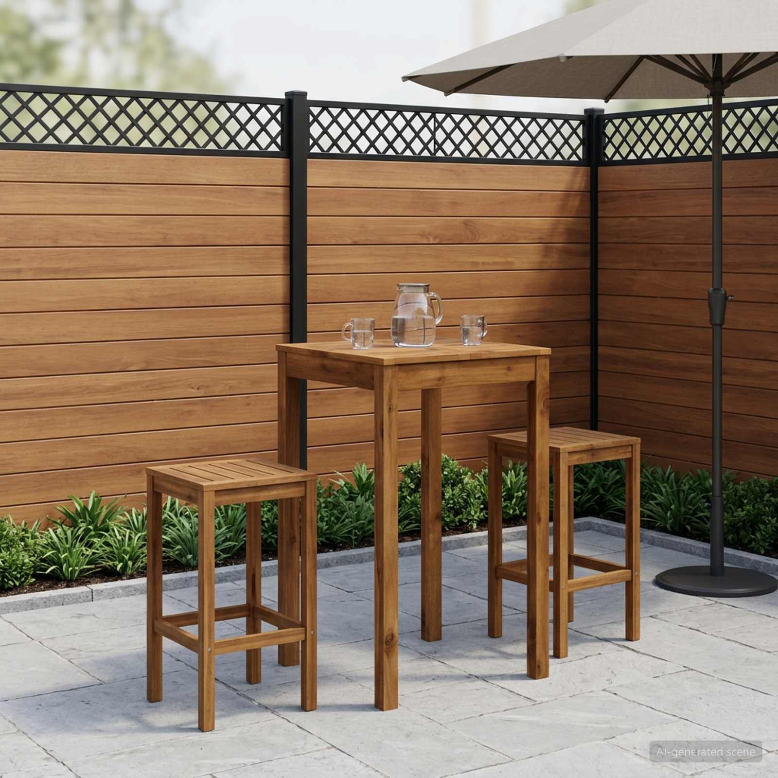 Outdoor Bar Table Natural Wood 60x60.5x105cm