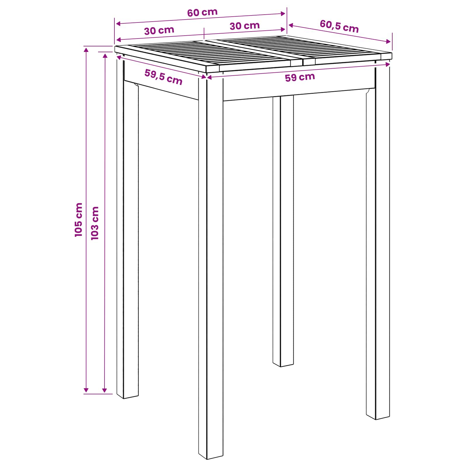 Outdoor Bar Table Natural Wood 60x60.5x105cm