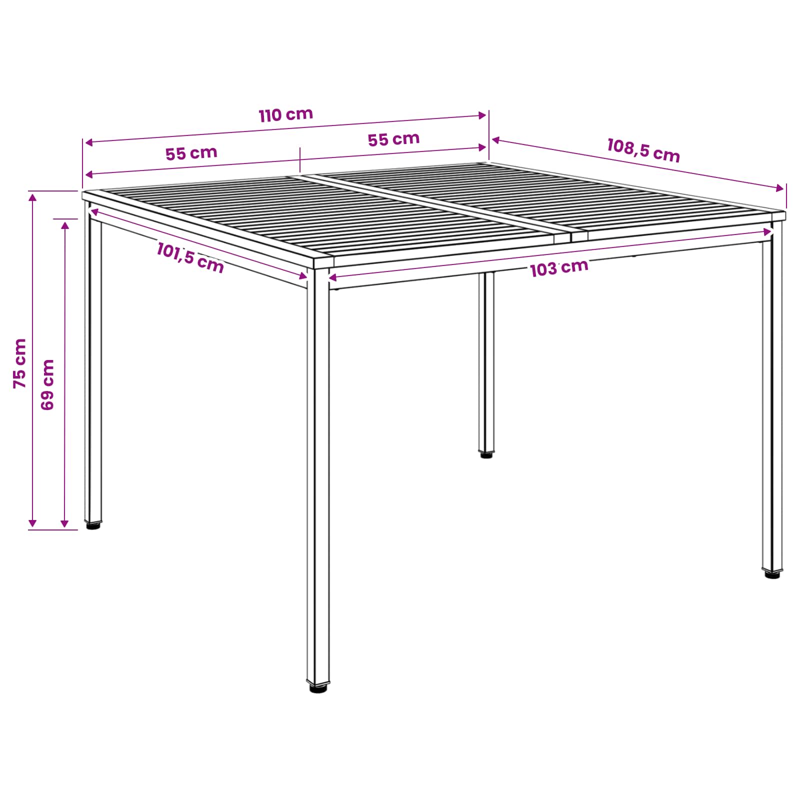 Outdoor Table Natural Acacia 110x108.5x75cm