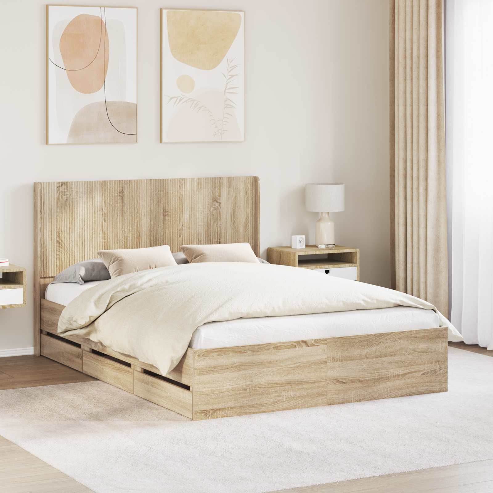 Bed Frame Storage Brown 156.5 cm x 203 cm x 100 cm