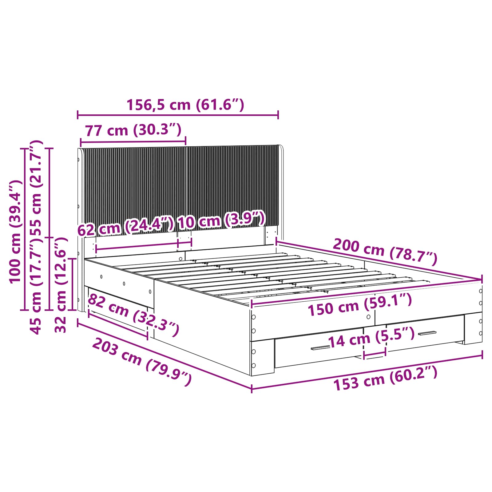 White Bed Frame Storage 150x200cm