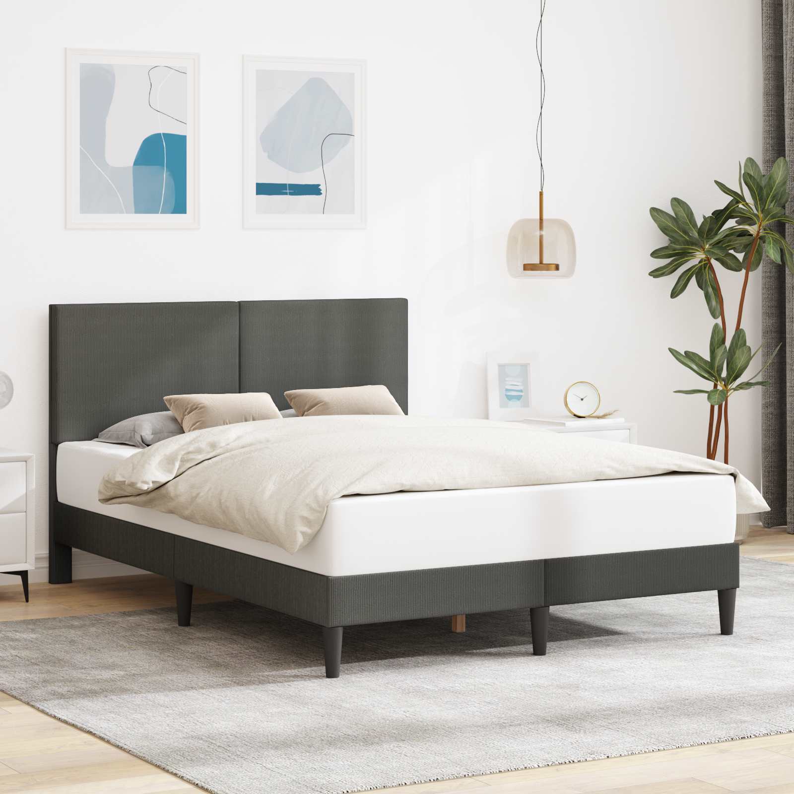 Double Bed Frame Headboard Dark Grey Corduroy | Simpledeals