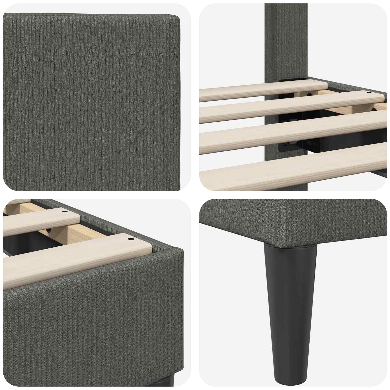 Queen Bed Frame Headboard Dark Grey Corduroy | Simpledeals