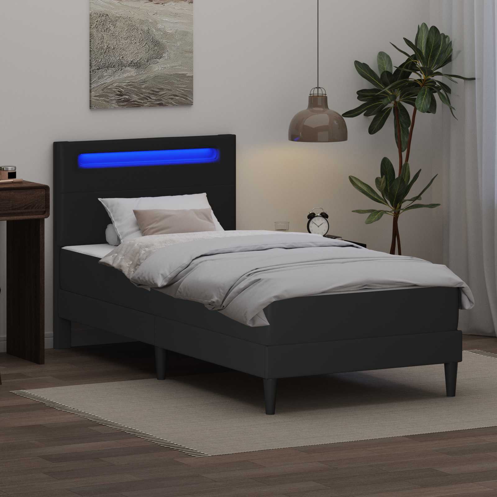 LED Bed Frame Black Faux Leather | Simpledeals