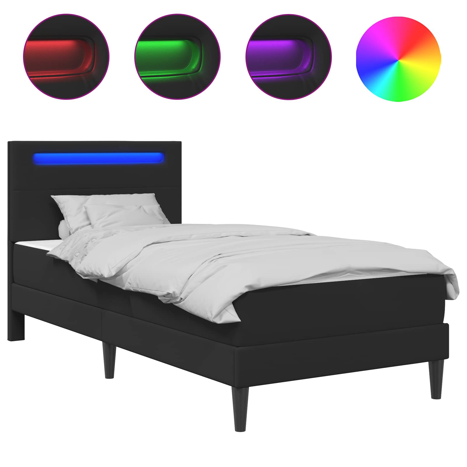 LED Bed Frame Black Faux Leather | Simpledeals