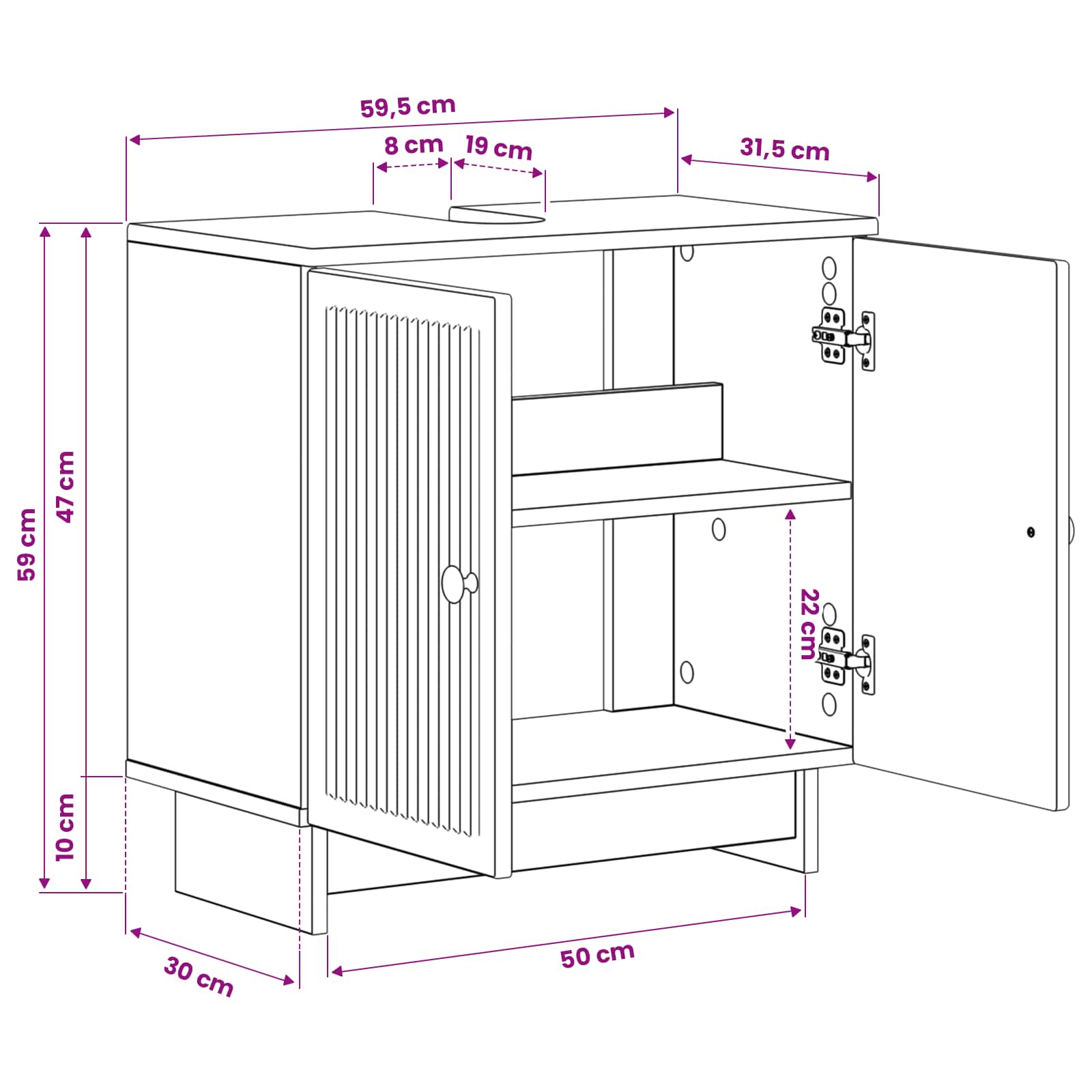 Bathroom Sink Cabinet White Modern 59.5x31.5x59cm