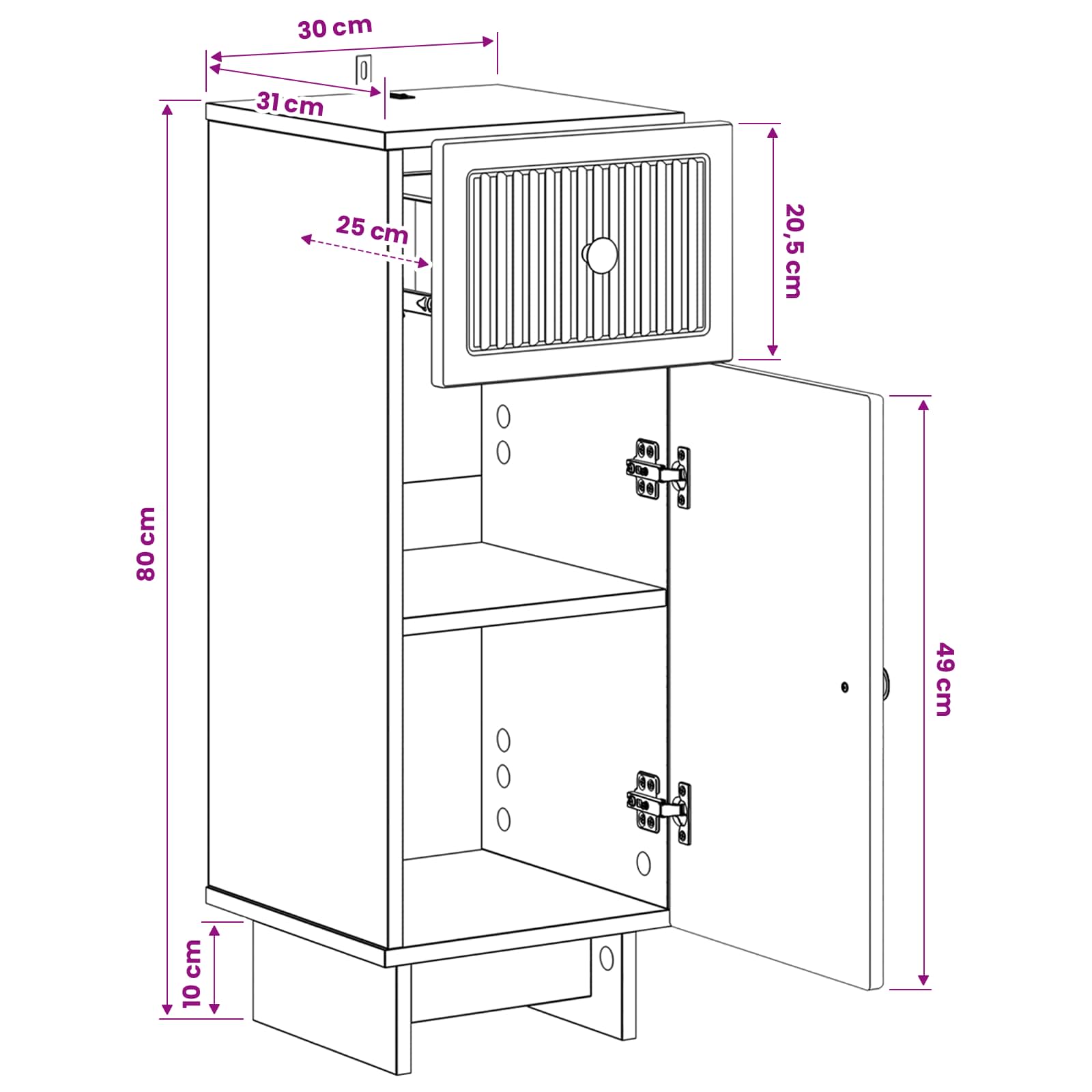 Bathroom Storage Cabinet White Modern 30x31x80cm