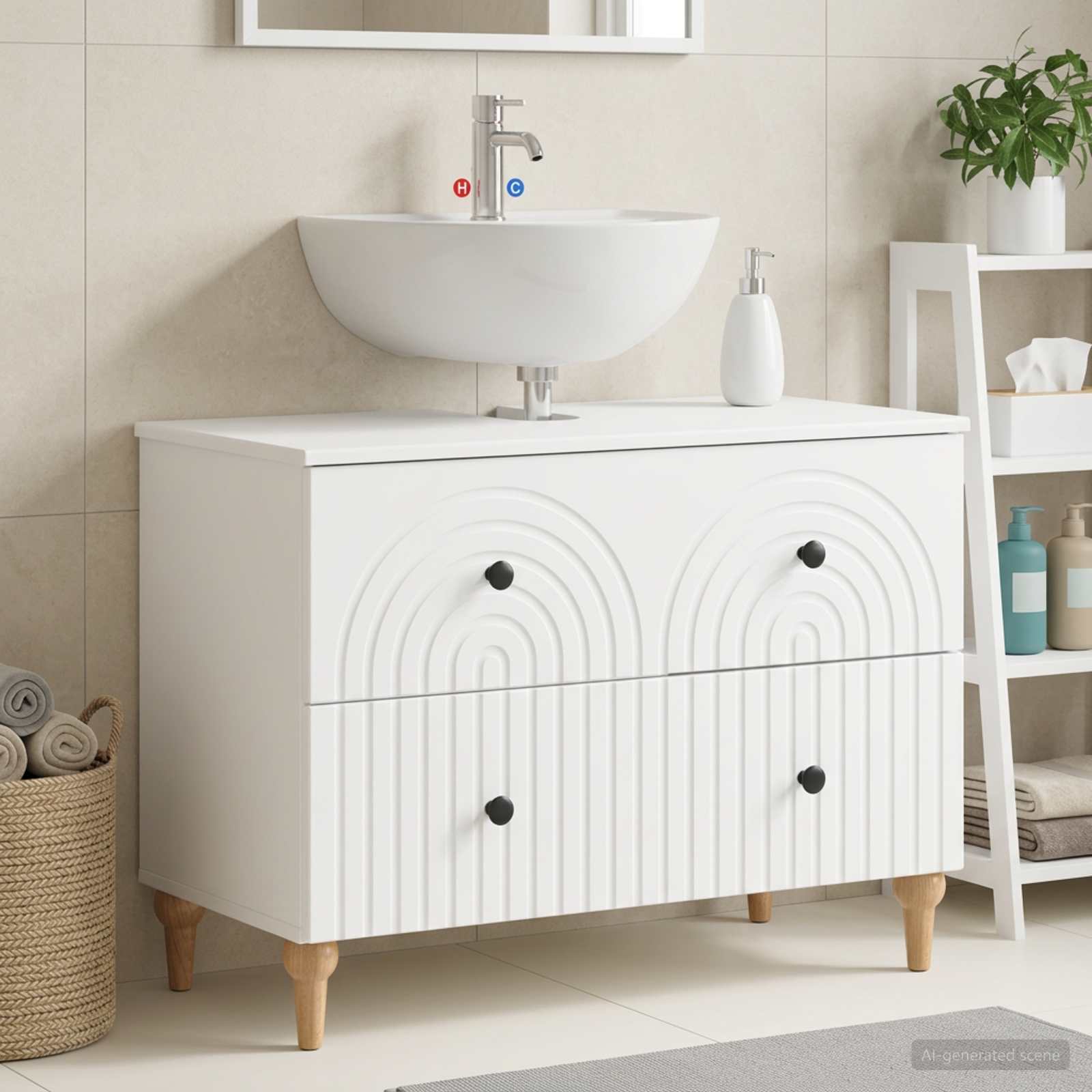 Bathroom Sink Cabinet White Modern 82x41x59cm