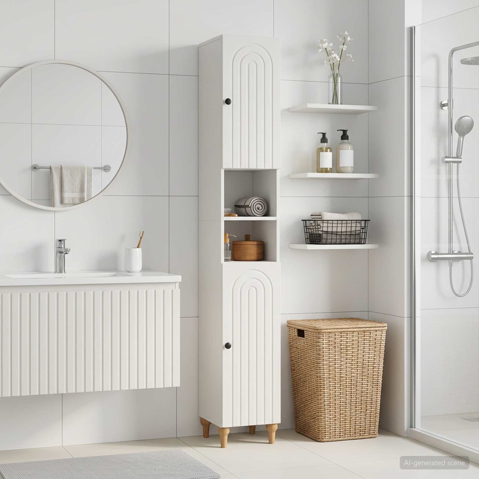 Bathroom Cabinet White Slimline 30 cm x 31 cm x 190 cm