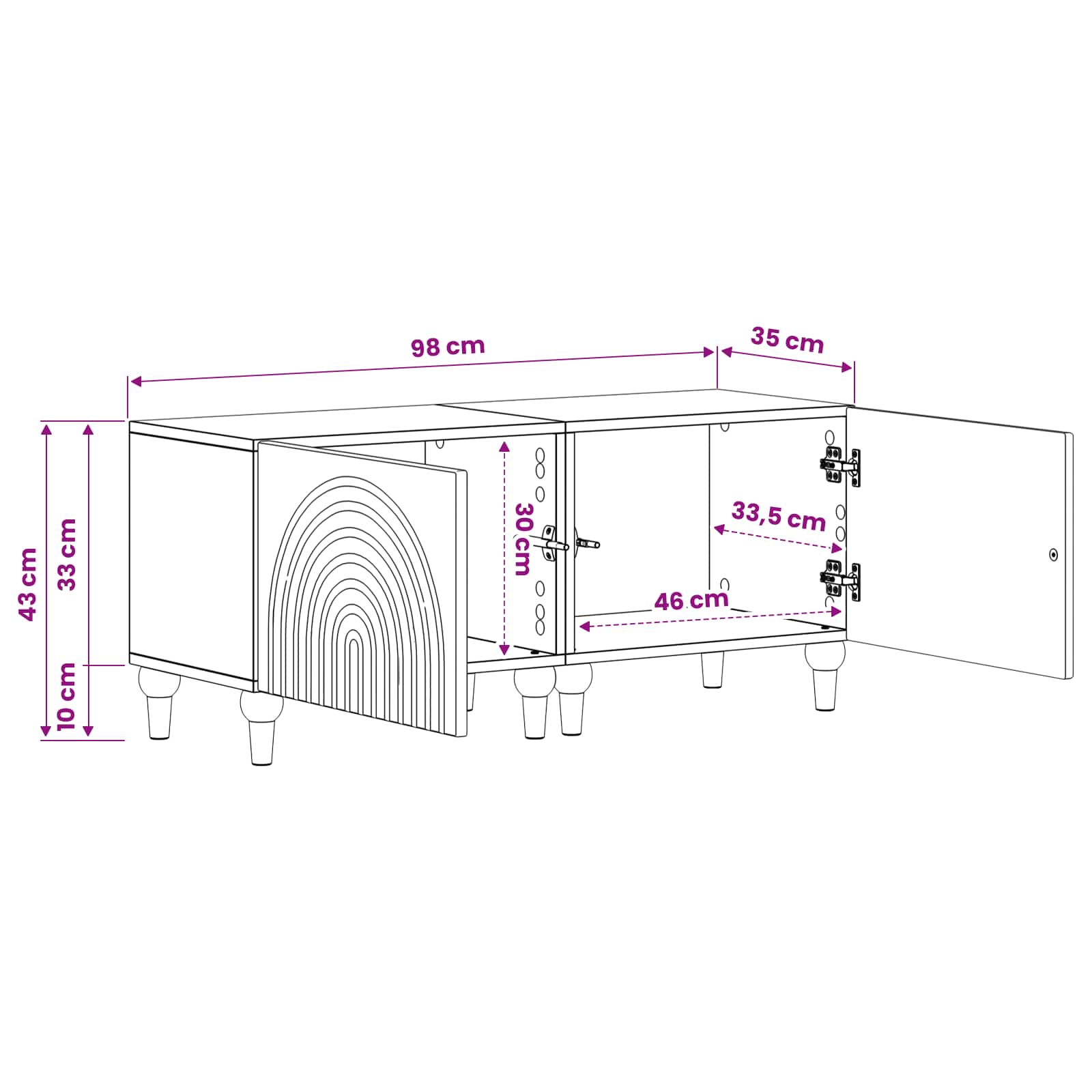 White Engineered Wood Tv Cabinet 98x35x43cm