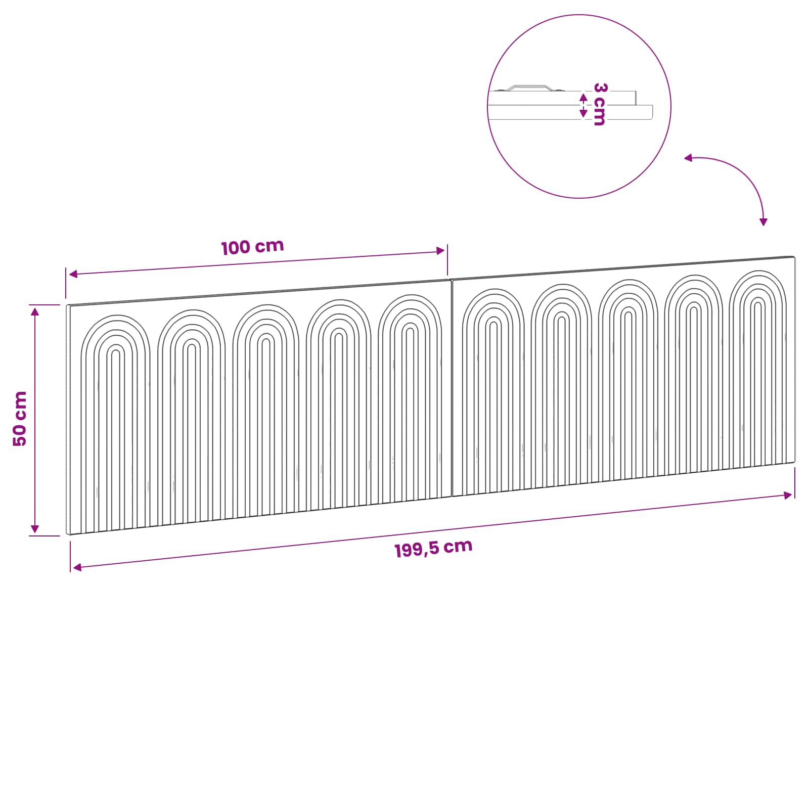 Wall Headboard Brown Engineered Wood 199.5 cm x 3 cm x 50 cm