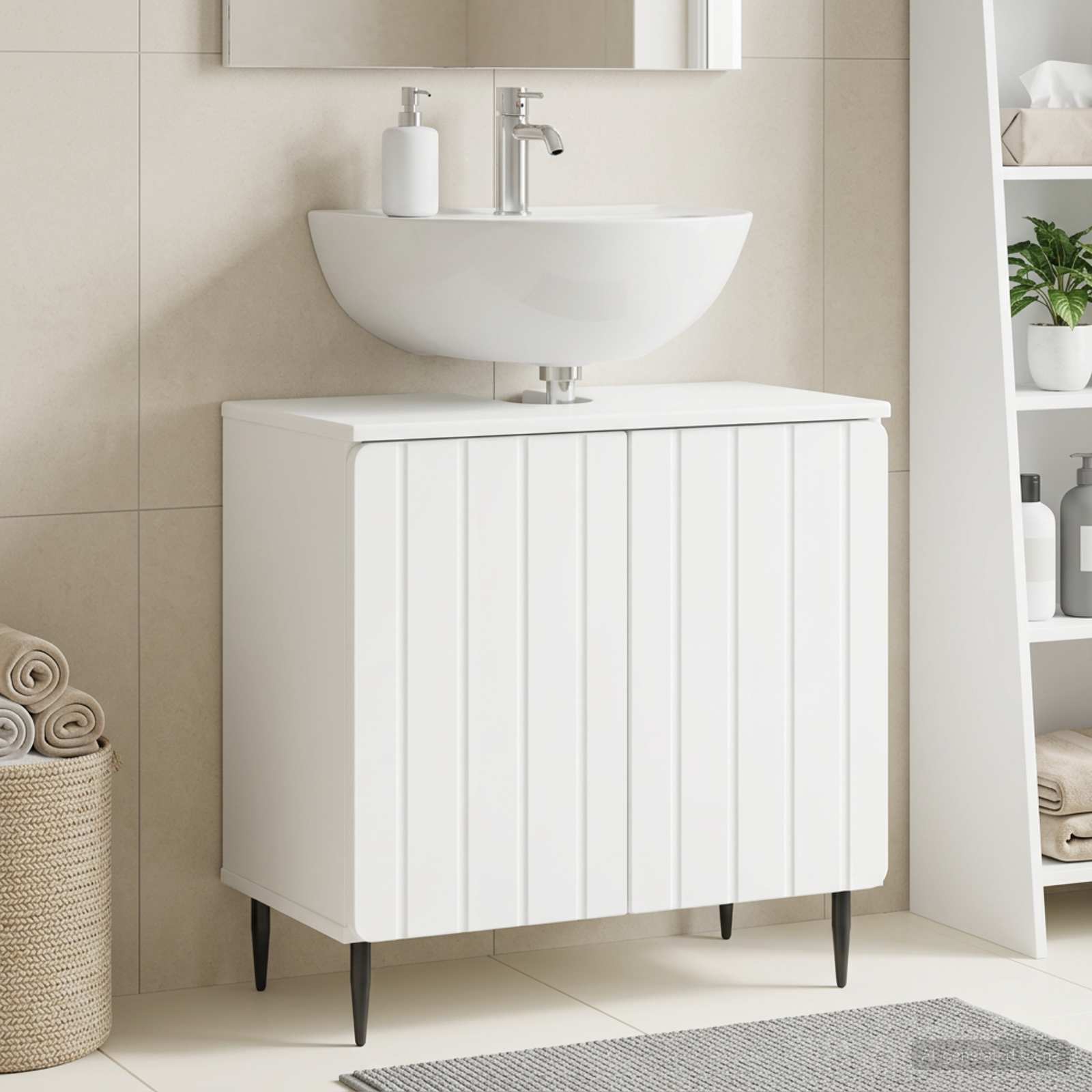 Bathroom Sink Cabinet White Slim 59.5x31.5x59cm
