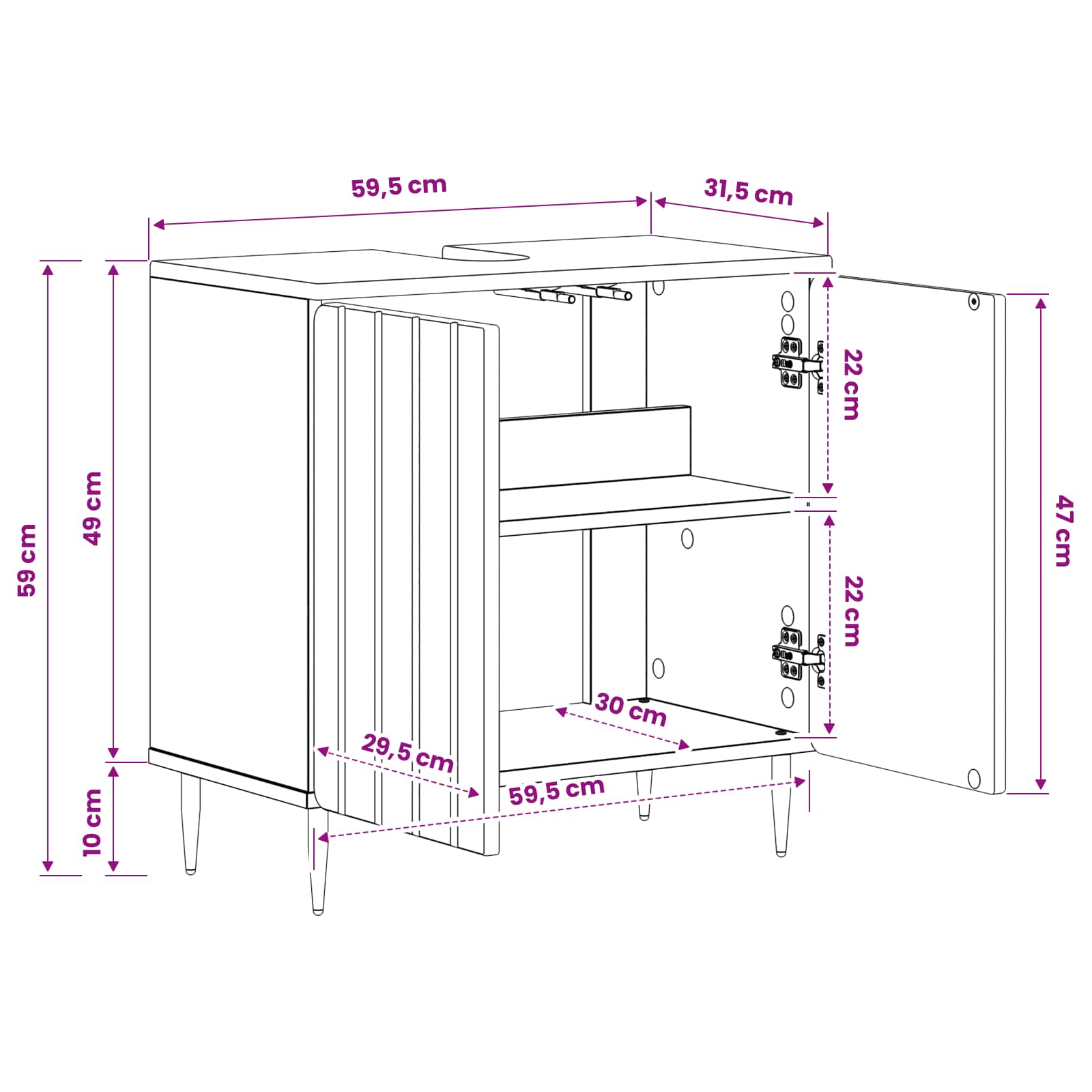Bathroom Sink Cabinet White Slim 59.5x31.5x59cm