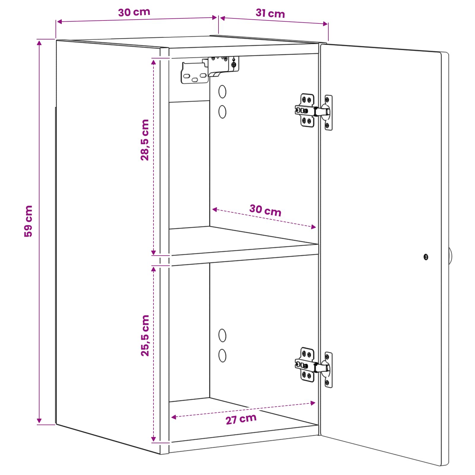 Bathroom Wall Cabinet White Slim 30x31x63cm