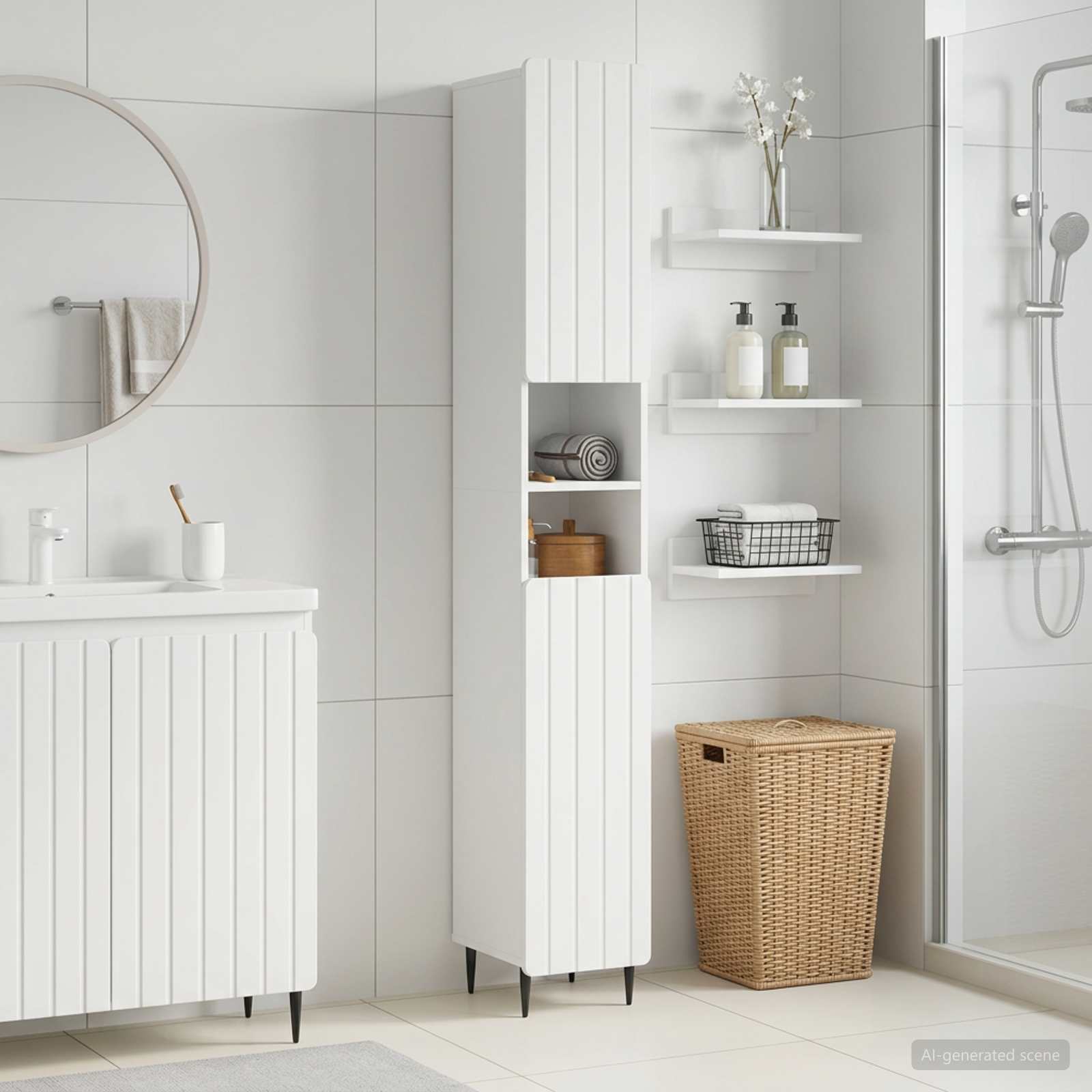 Bathroom Cabinet White Slimline 30 cm x 31 cm x 189.5 cm