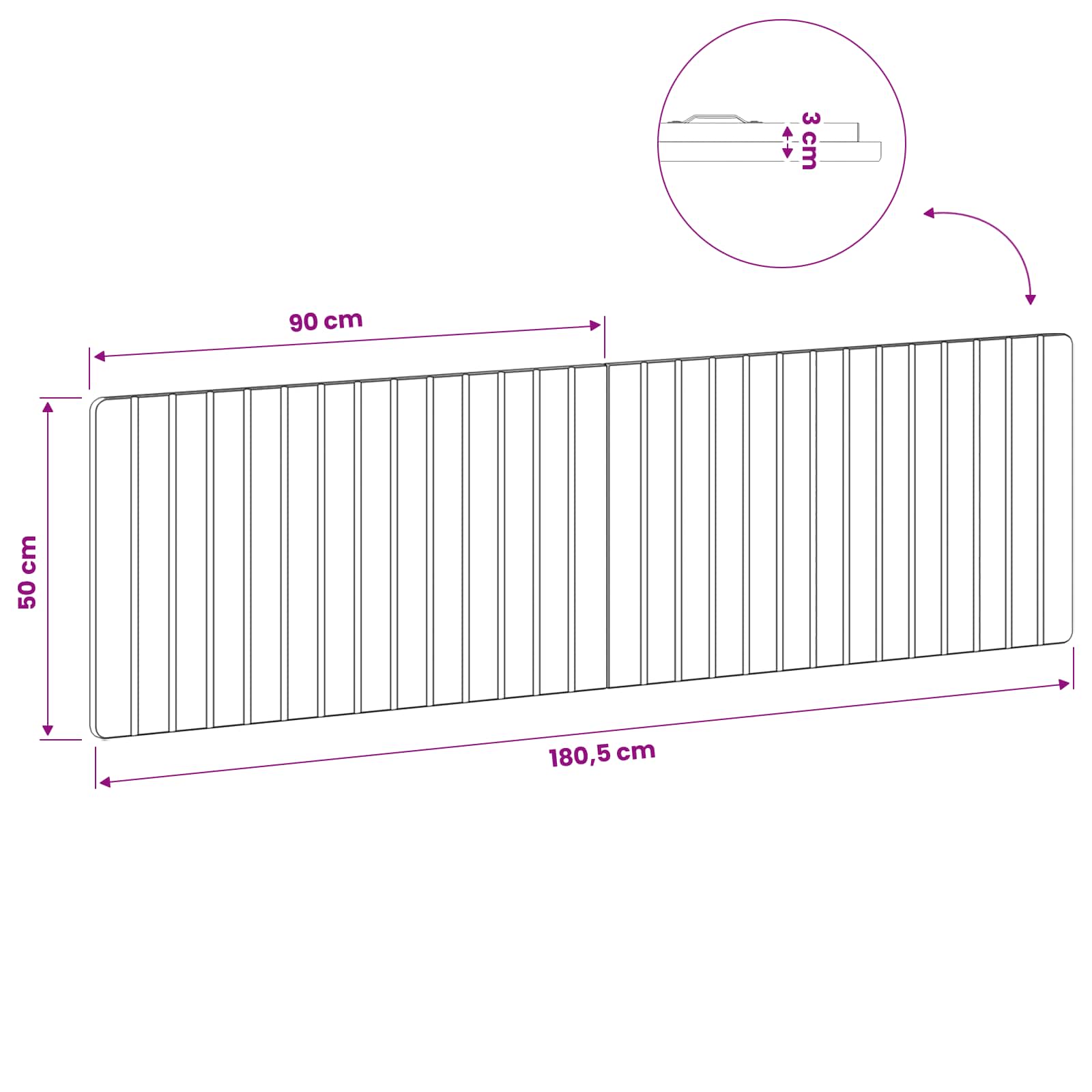 Wall Headboard Brown Engineered Wood 180 cm x 3 cm x 50 cm