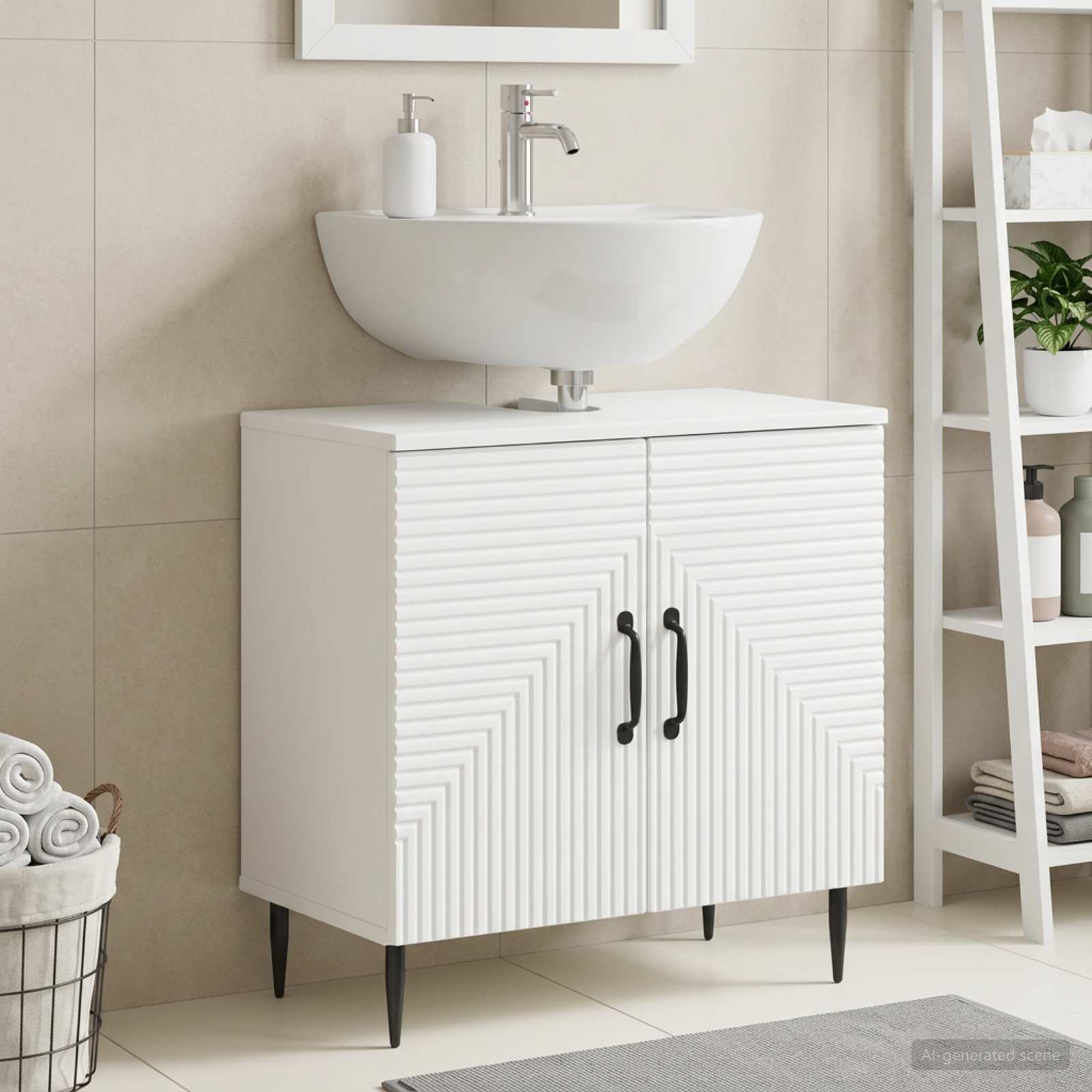 Bathroom Sink Cabinet White Compact 59.5x31.5x59cm