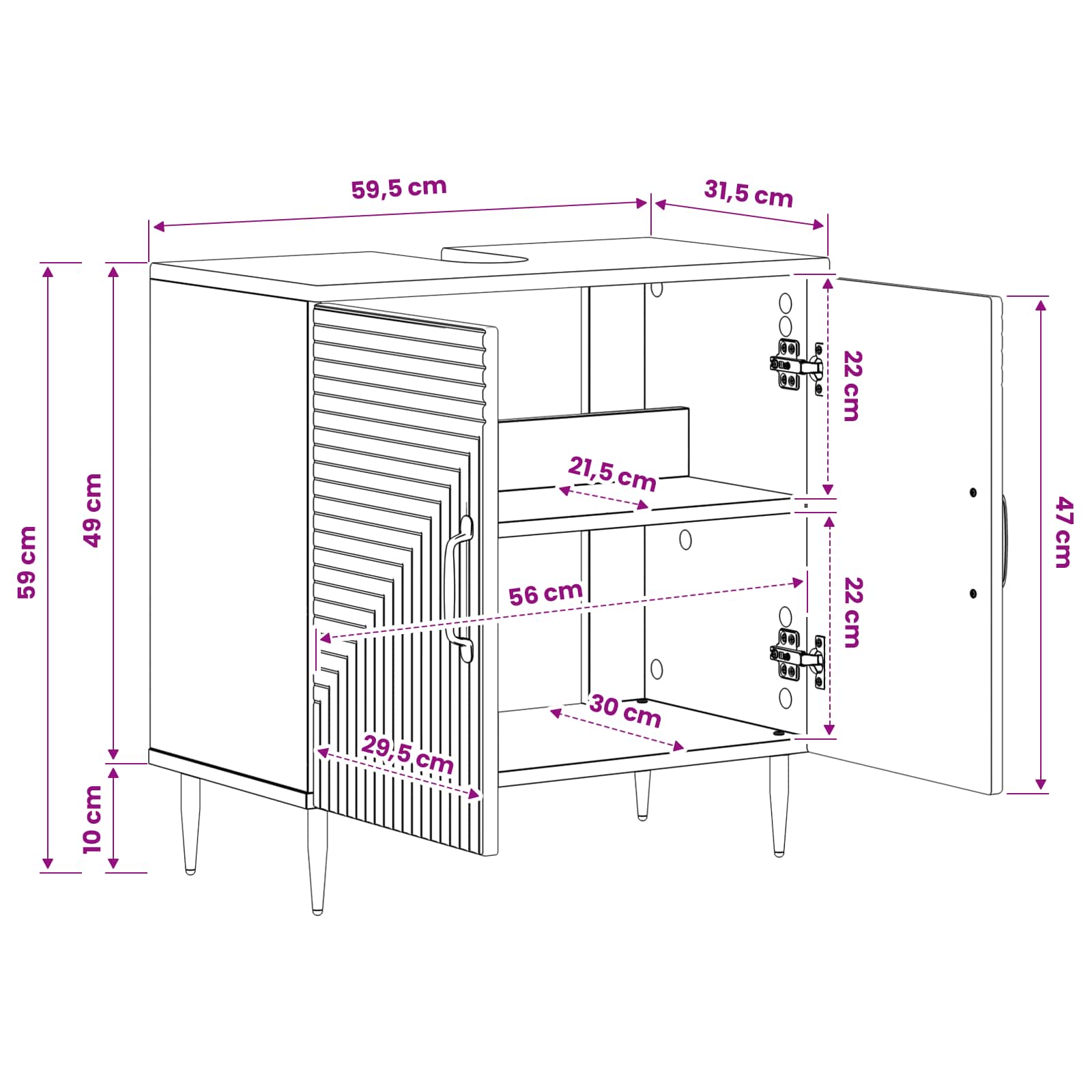 Bathroom Sink Cabinet White Compact 59.5x31.5x59cm