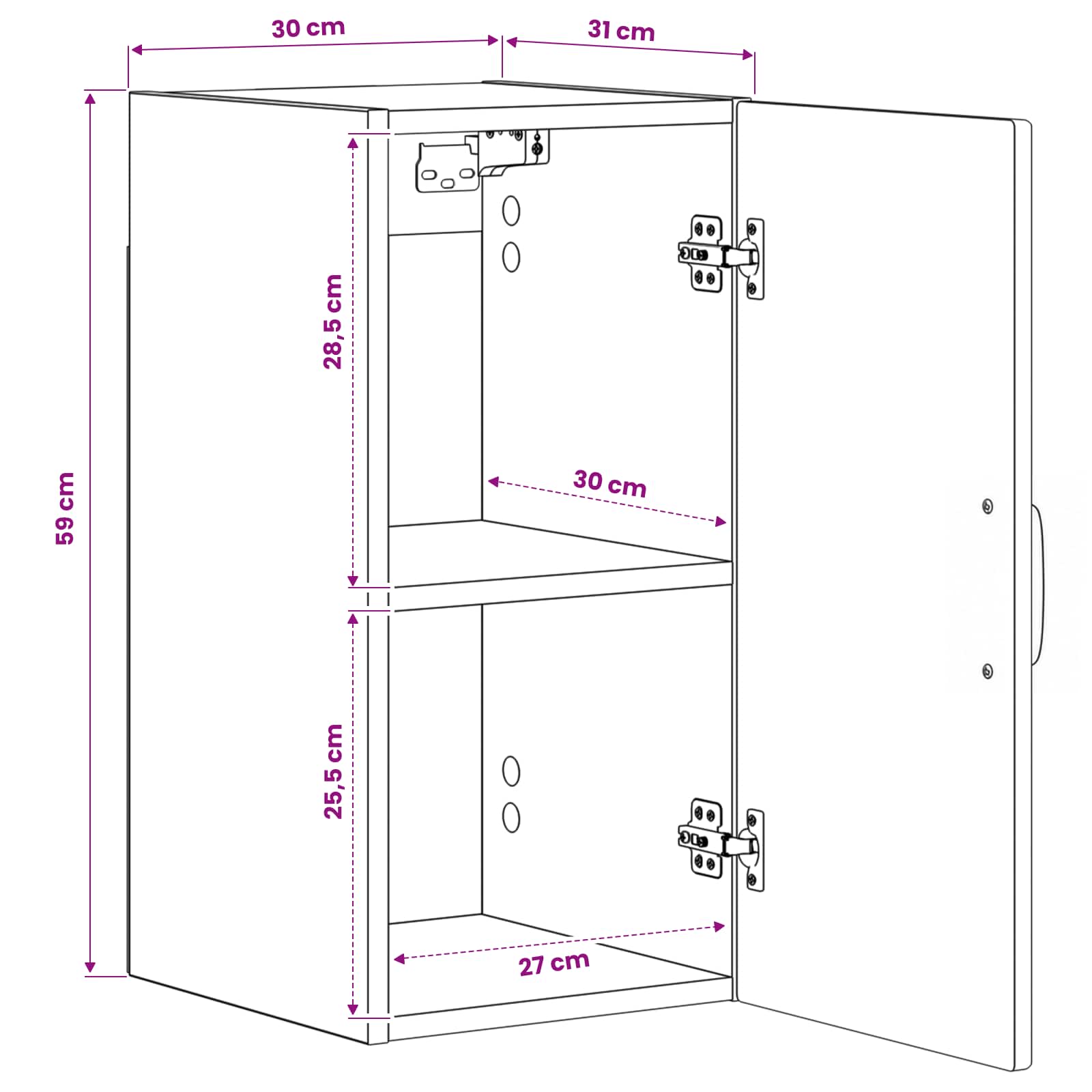 Bathroom Wall Cabinet White Compact 30x31x59cm
