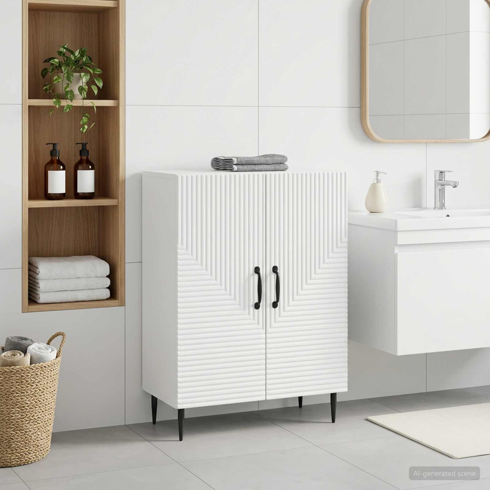 Bathroom Storage Cabinet White Compact 59.5x31x80cm