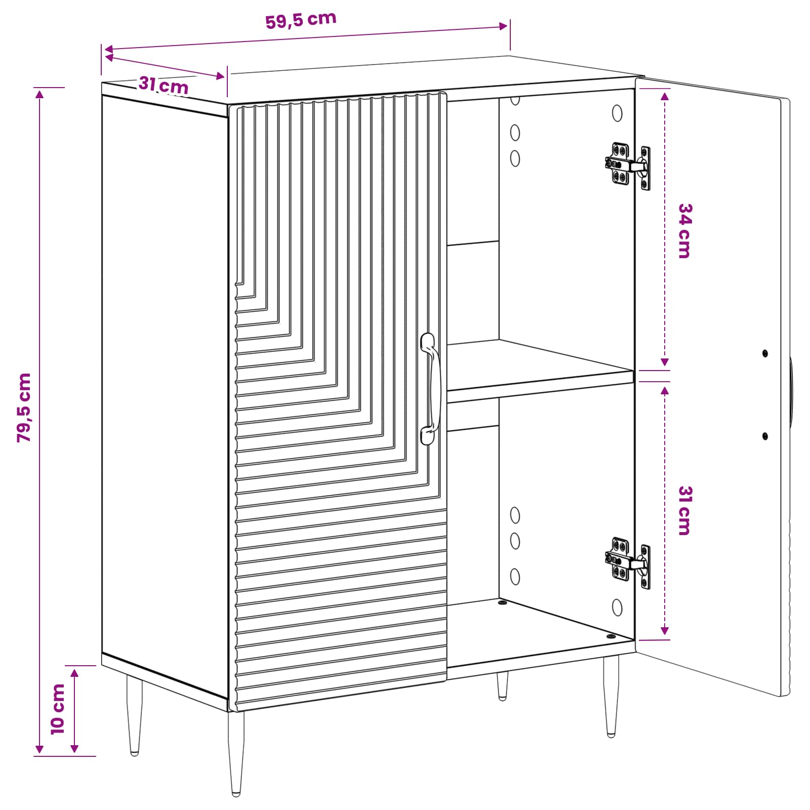 Bathroom Storage Cabinet White Compact 59.5x31x80cm
